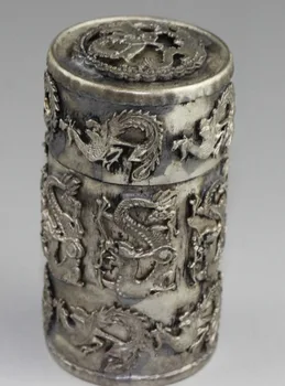 

SUPERB VINTAGE ARMORED DRAGON PHOENIX CHINESE COPPER HANDWORK TOOTHPICK BOX