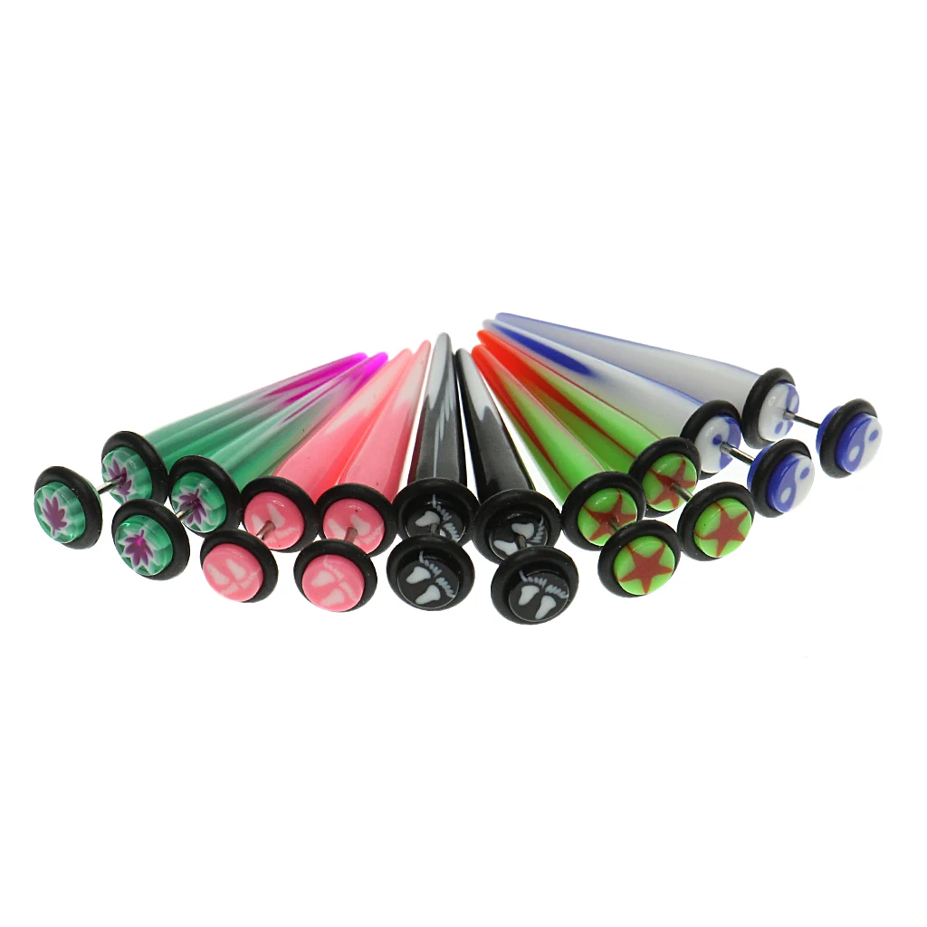 5 Pair Mixed Colors Taper with O ring Fake Cheater Illusion Ear Plug Earrings Pin Real Gauge 1mm(18g) Tapper Fake 2 Gauge