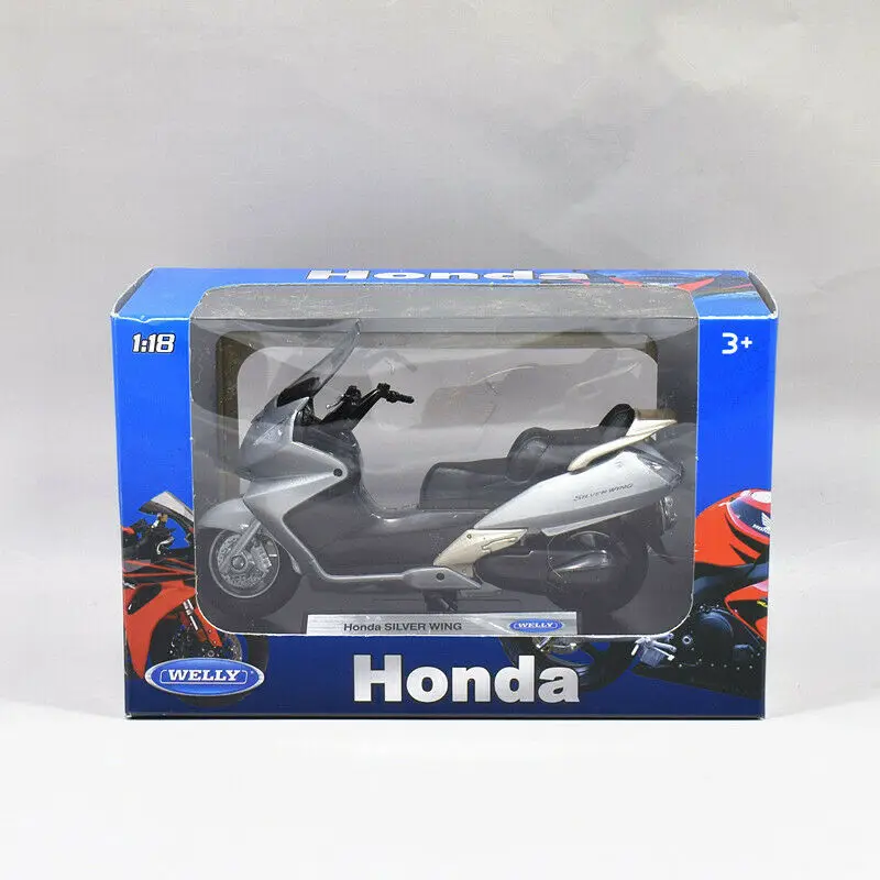 Welly 1:18 Honda серебряное крыло мотоцикл велосипед Модель игрушки в коробке