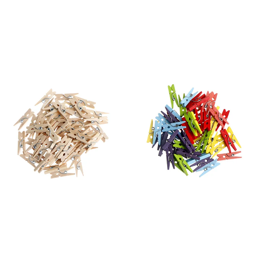

50pcs 25*3mm Mini Natural Wooden colorful Pegs Clothes Pin Photo Paper Peg Clothespin Craft Clips