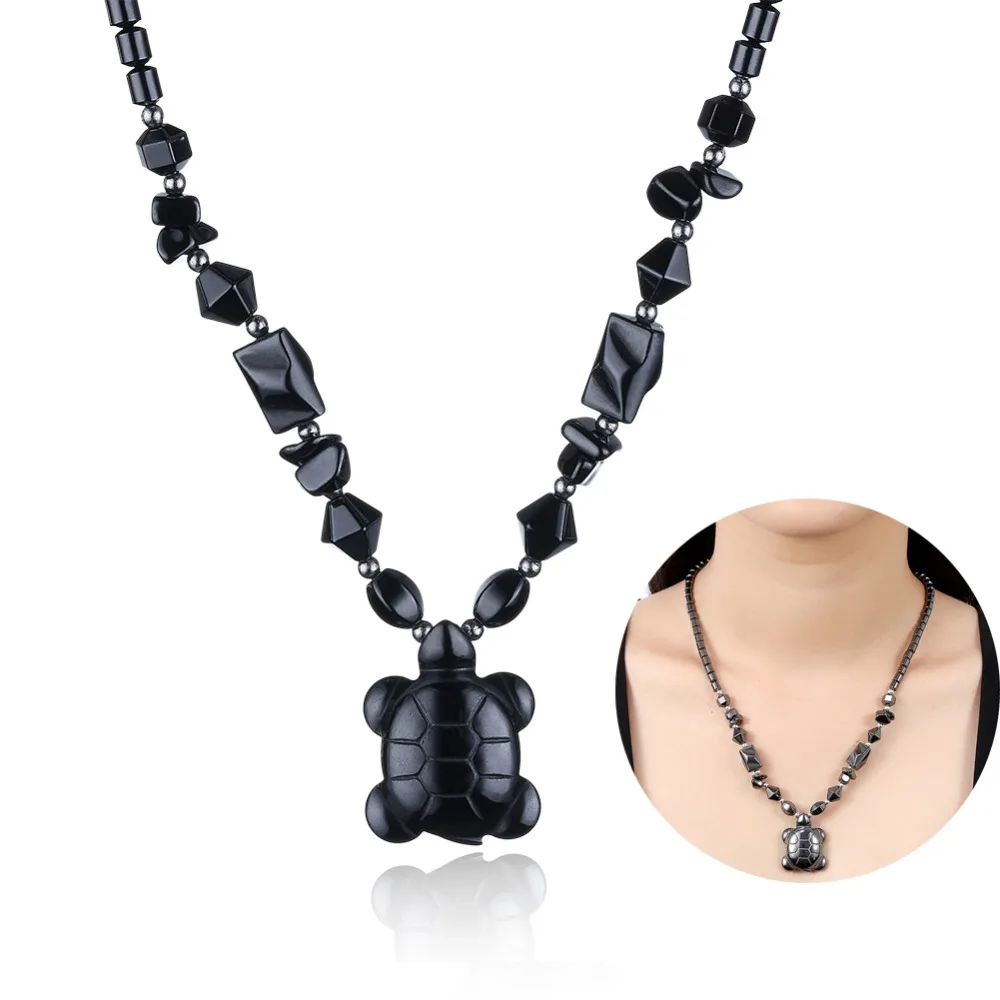 Ironstone Beaded Necklace Animal Turtle Pendants 18inch Black Vintage