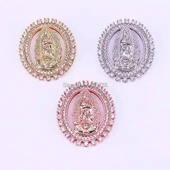 

8Pcs Oval Shaped Charm Pendant, Micro Pave CZ Zirconia Jesus Metal Pendant, Necklace Accessories
