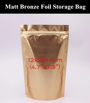 

50pcs 12x20+4cm (4.7"x7.9") 220micron Matt Bronze Aluminum Foil Ziplock Bag Recloseable Moisture-proof Bronze Zip Packaging Bag