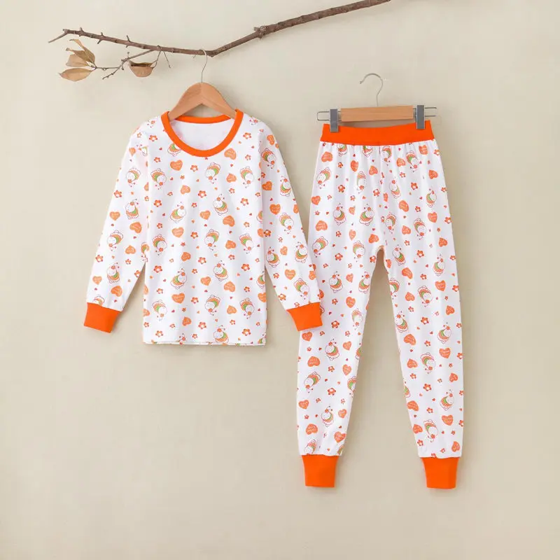 GB-Kcool/термобелье для девочек, осенне-зимний детский хлопковый комплект «Джон», топы с круглым вырезом+ брюки, повседневные подштанники, детские пижамы, Новинка - Цвет: Оранжевый