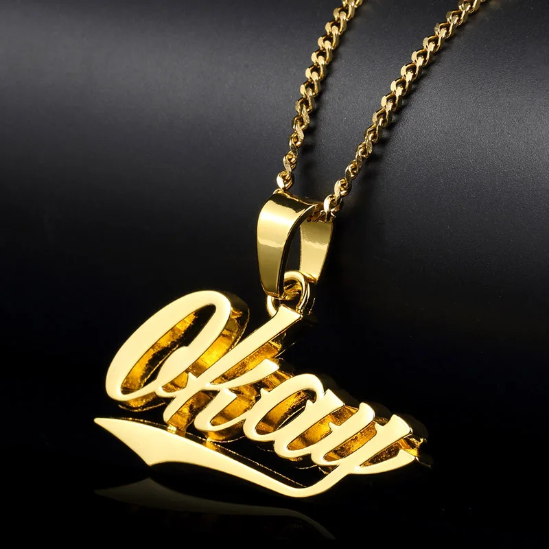 

OKAY Necklace Letter Pendant Hip Hop Jewelry Rock HIPHOP Necklaces Gold Silver Color Stainless Steel Chain DJ Rapper Jewellery