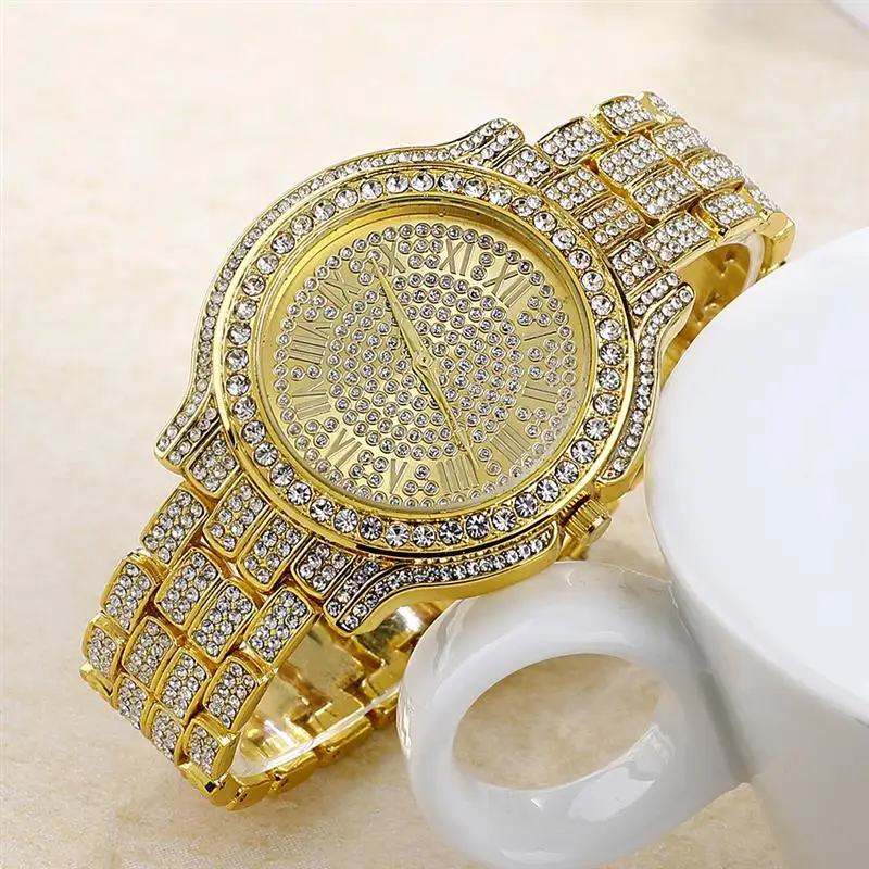

Fashion Bling Diamond Watch Women'S Stainless Steel Quartz Wristwatch Ladies Luxury Gold Watches Rhinestone Reloj Mujer