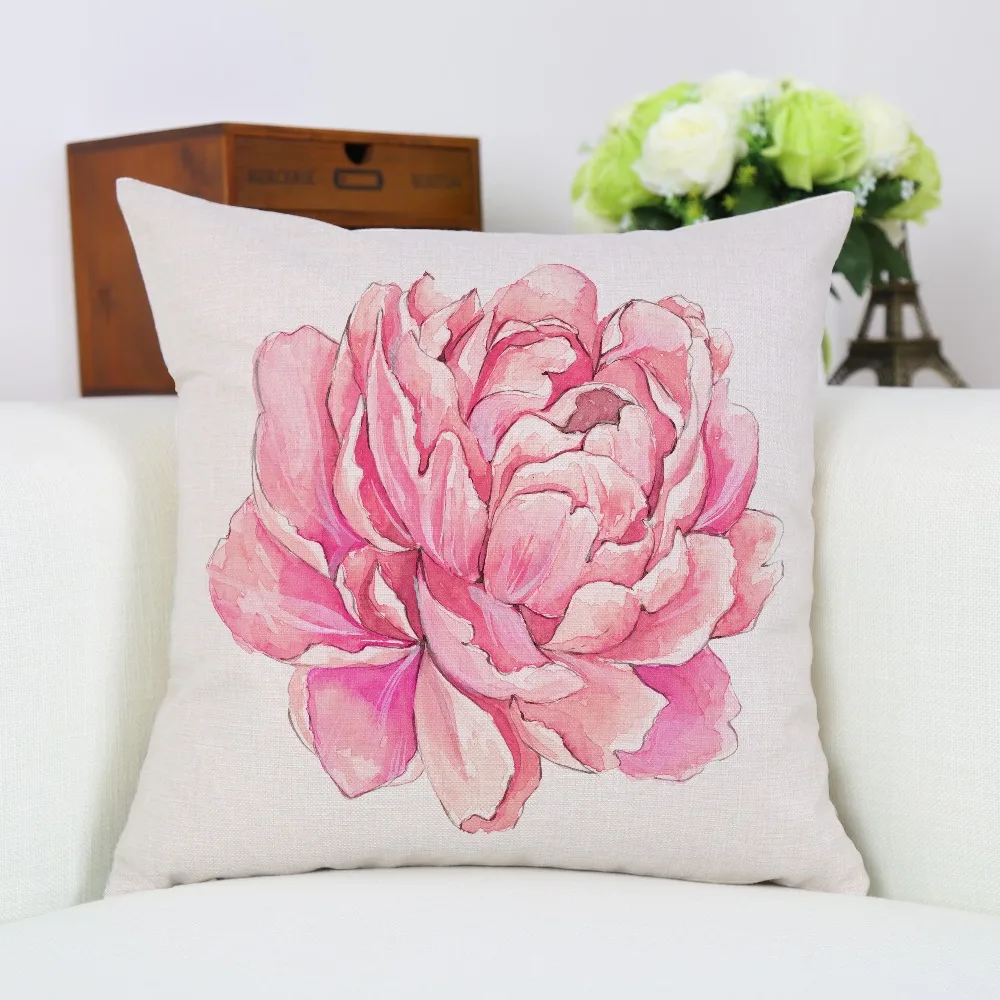 Summer Flower Watercolor Cushion Cover 45X45cm Palm Decorative Soft