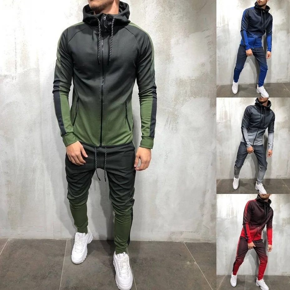 ZOGAA осень 2018 г. для мужчин модные 3D принт комплект толстовка + брюки для девочек костюмы градиент повседневная куртка мотобрюки спортивный