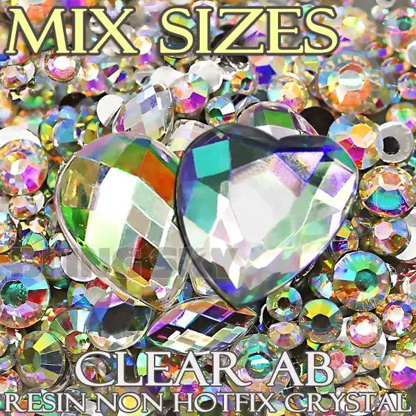 

1500Pcs/Lot Mix Sizes Nail Art Crystals Clear AB Resin Non Hotfix Flat back Rhinestone ss6 ss8 ss12 ss20 ss30 2mm-6mm for DIY
