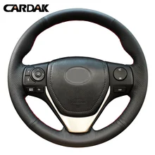 Черный кожаный чехол рулевого колеса автомобиля CARDAK для Toyota Auris E'Z RAV4 2013 Corolla 2013- ручной работы