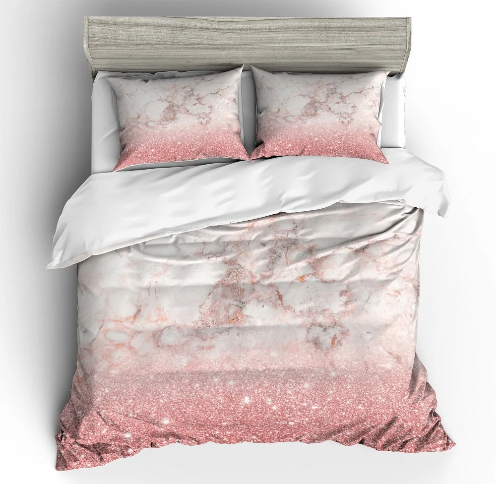 

3D Print Microfiber Duvet Cover Set Pink Rose Gold Marble Texture Bedding Set Bedroom Bed Linen Set Pillowcase Girls Bedclothes
