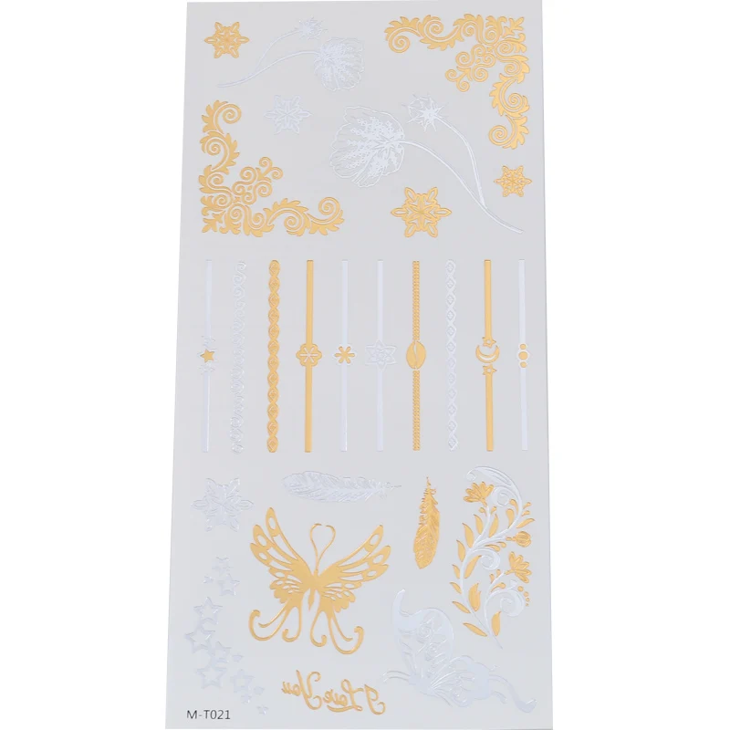 

Summer Style Girl Butterfly Long Cable Chain Golden Flash Fake Waterproof One-time Temporary Tattoo Golden Hand Legs Tatoos