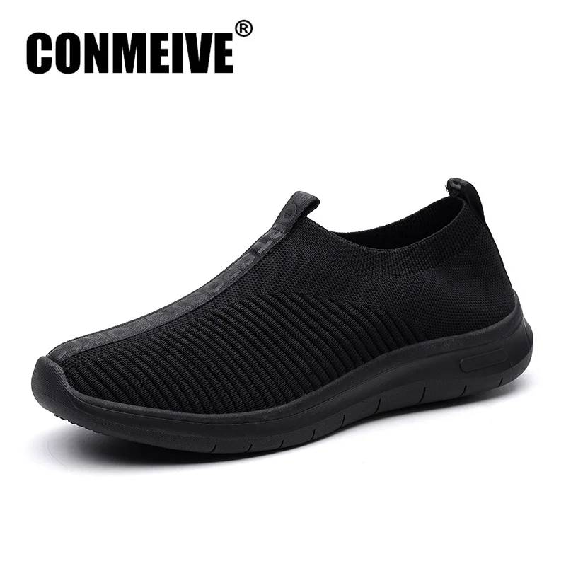 

CONMEIVE Fashion Casual Shoes Men Summer Breathable Mesh Man Sneakers Light Slip-on Mens Loafers Brand Designer Flat Socks Shoe