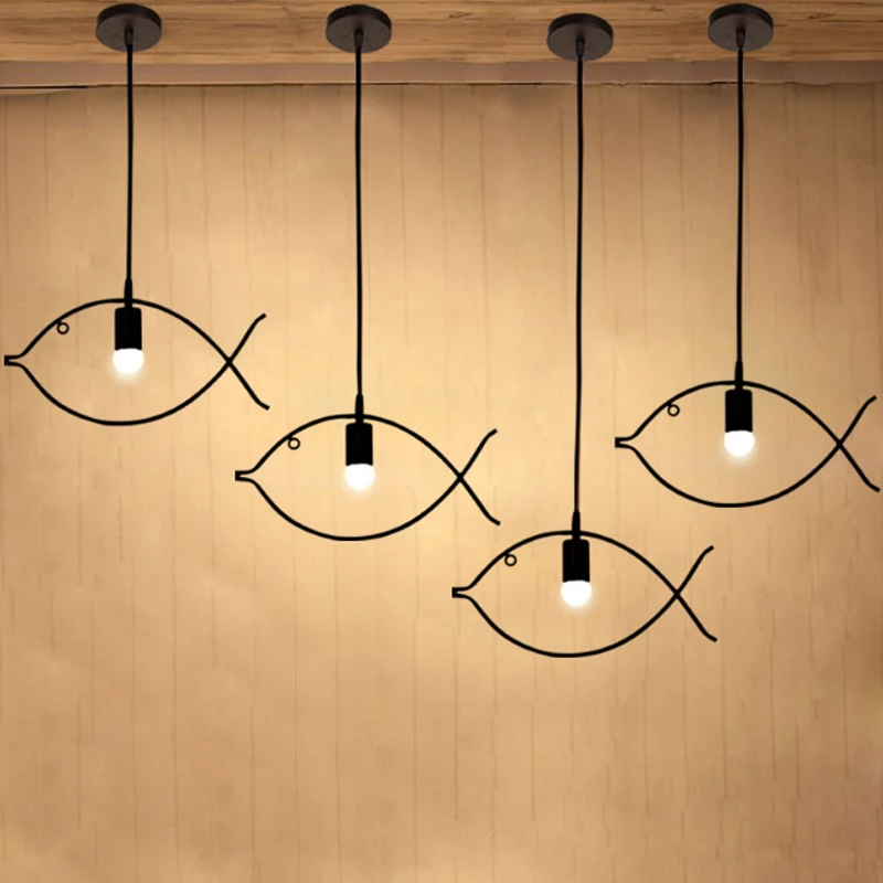 GO OCEAN Pendant Lights Chandelier Pendant Fish Decor Modern Parlor LED Loft Lights Hanging Lights Bedroom Rope Lamp (2)