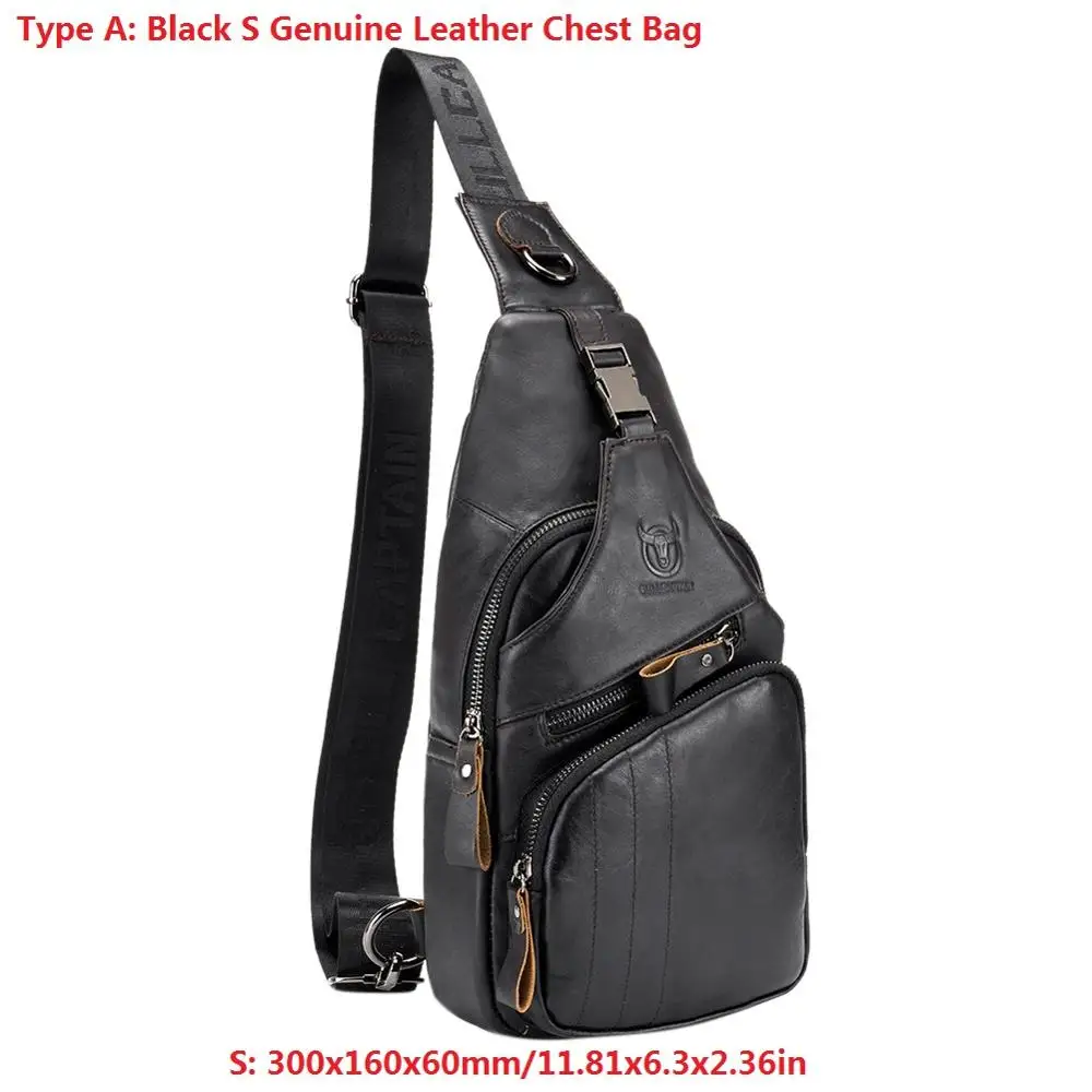 BULLCAPTAIN сумка-мессенджер на талию, на грудь, на заднюю часть, высокое качество, натуральная кожа, Воловья кожа, винтажная дорожная сумка через плечо для мужчин - Цвет: Type A Black S