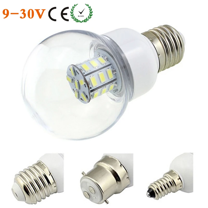 Buy E27 E26 E14 B22 Screw LED Globe Bulb Lamp 12V 24V AC/DC 27 Leds SMD 5730