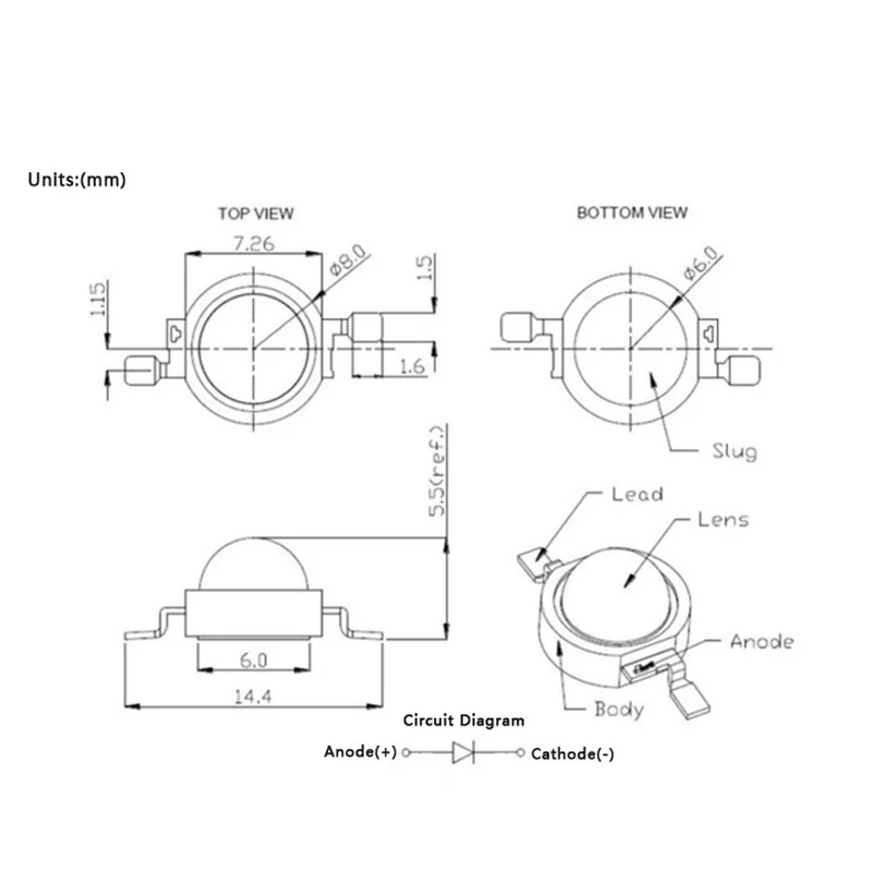 3w high power led size