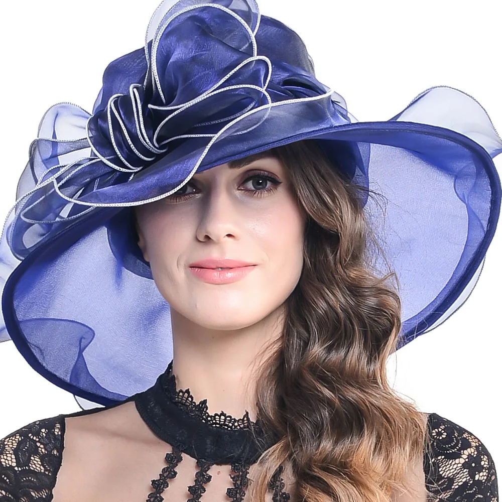 Women Church Dress Hat Derby Large Tea Party Organza Sun Hat FORBUSITE