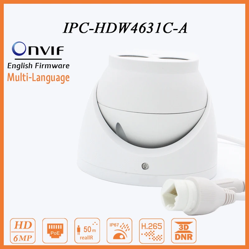 

Dome CCTV Camera IPC-HDW4631C-A 6MP POE Outdoor Home Security Cameras 3D DNR IR50m IP67