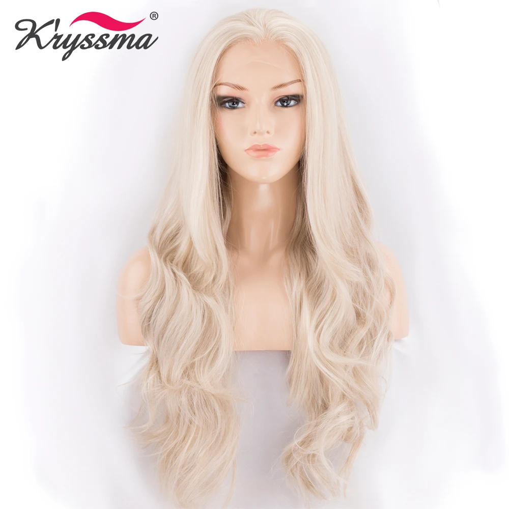 

Ash Blonde Wig Synthetic Lace Front Wigs for White Women Light Blonde Free Parting 22 Inches Long Wavy Heat Resistant Fiber