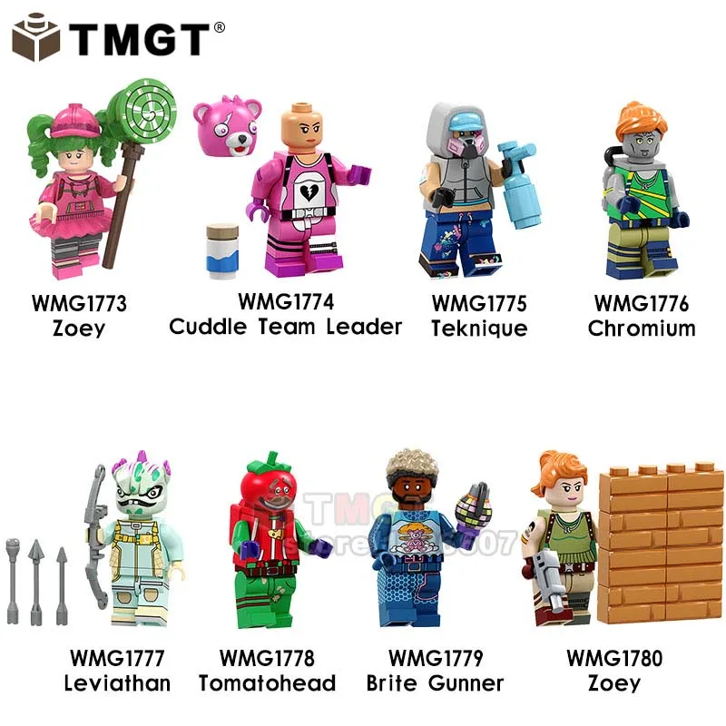 

Battle Royale game Default Skin Skull Trooper Bumout Scorpion With Weapon Teknique Zoey Building Blocks Toys For Children PG8203