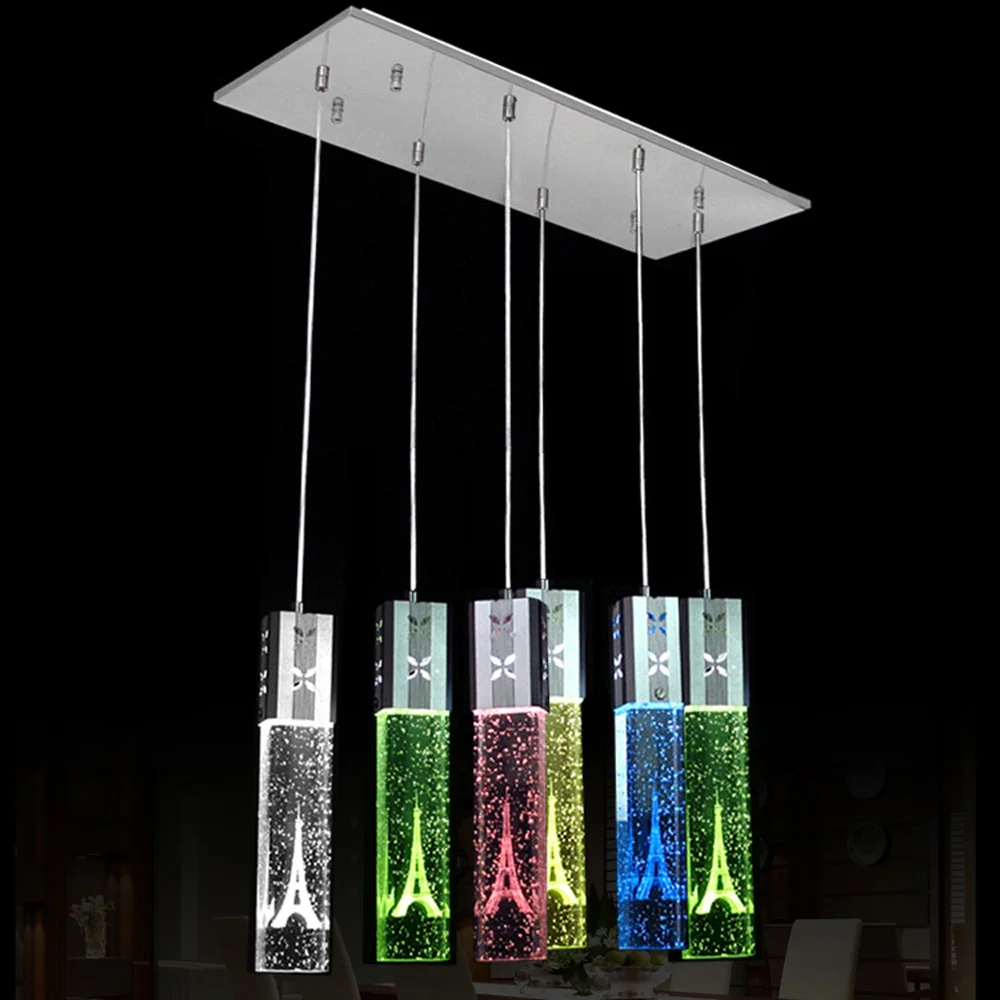 LED Oblong Crystal Tube Dining Room Pendant Lights Restaurant Bar Counter Pendant Light Balcony Hallway Hanging Fixtures