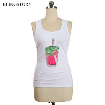 

BLINGSTORY Plus Size 3XL 4XL 5XL 6XL Candy Color Sleeveless T Shirt Women Camisa Feminina Sequin Woman Summer Tops LP52231
