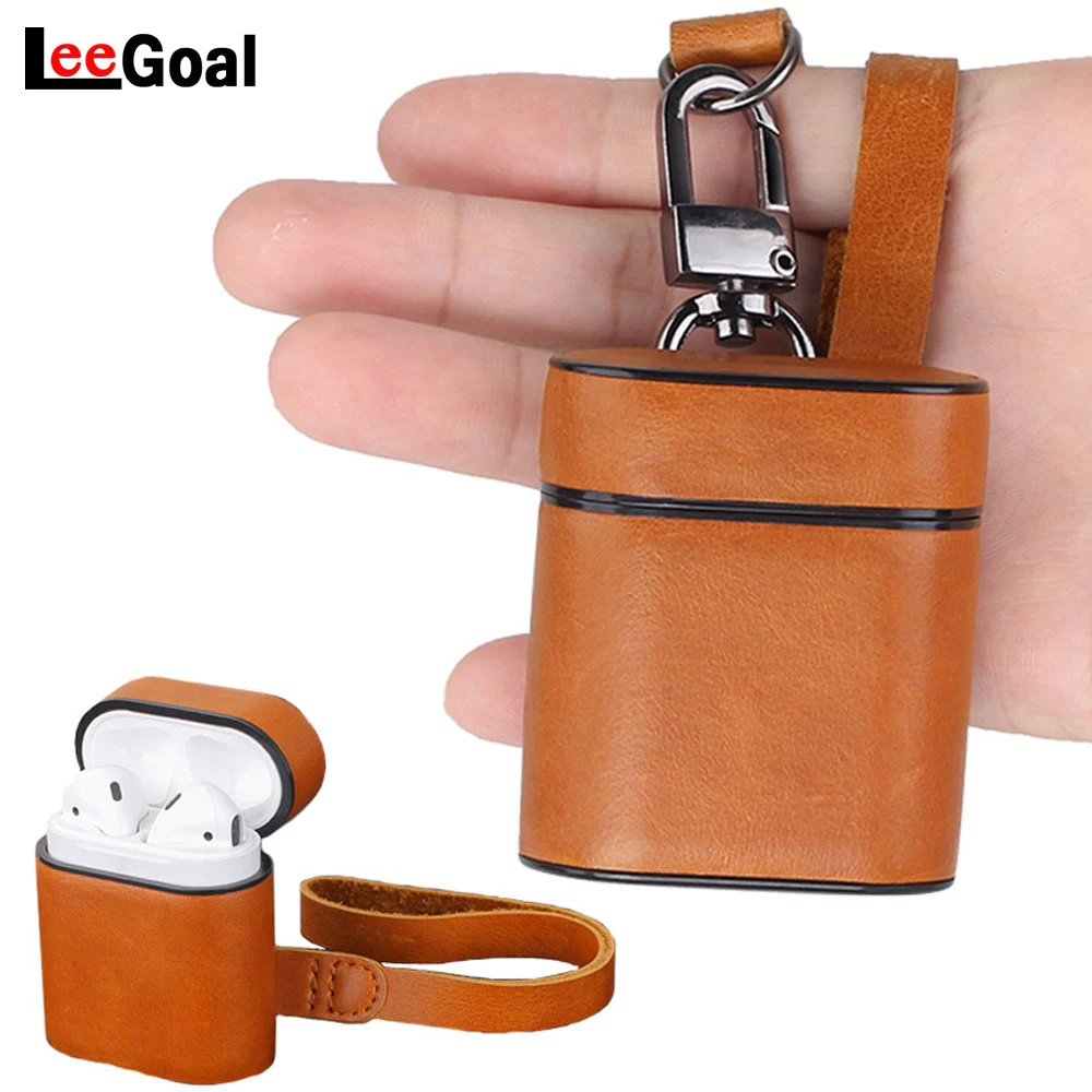 

Genuine Leather Headphone Bag for Apple Airpods Charging Case Protective Bluetooth wireless headset Cases Boxes with Hook Strap