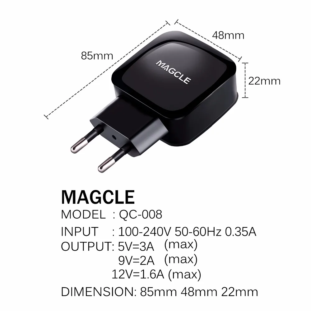 Magcle быстрое зарядное устройство 3,0 QC3.0 18 Вт USB быстрое зарядное устройство+ Magcle 2A usb кабель для samsung huawei Xiaomi Прямая поставка