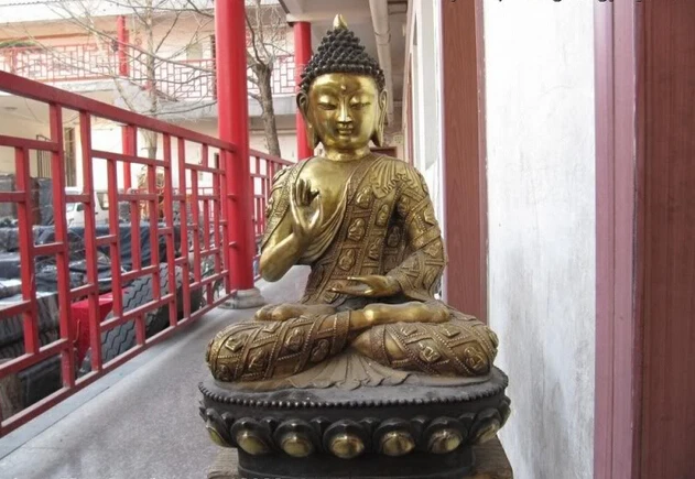 

song voge gem S0575 22"Tibet Buddhism temple classical Bronze Gild Amitabha Sakyamuni Buddha Statue