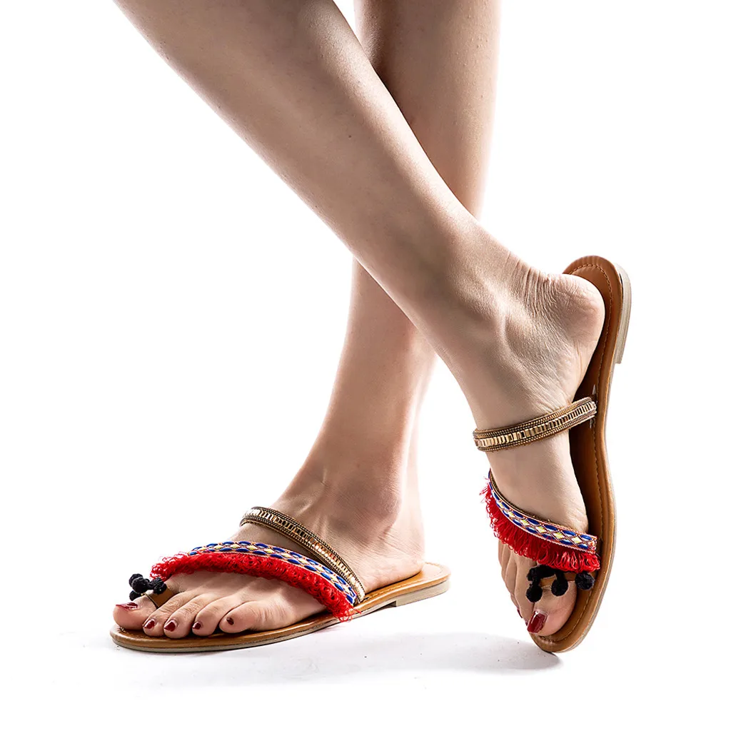 

YOUYEDIAN Women's Ladies shoes Spring Summer Ethnic Flat Heel Slippers Beach Sandals Roman Shoeszapatos de mujer
