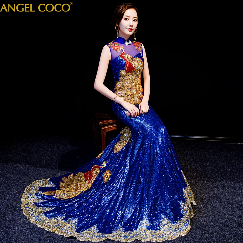 Вечернее платье Qipao с вышивкой пайетками модное сексуальное китайское вечернее