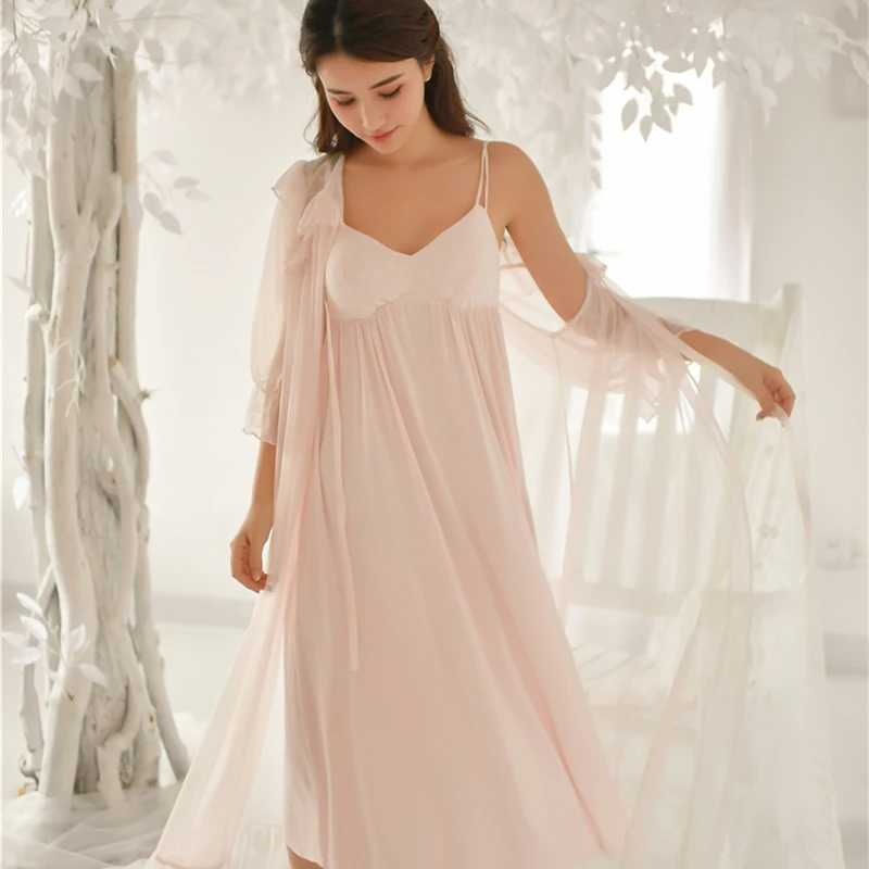 Lace Robe Summer Nightgown Two Piece Sleepwear Robe Set For Women