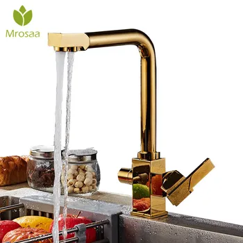 

Golden Brass Swivel Hot and Cold Water Faucet 3 Way Water Filter Purifier Kitchen Faucets Chrome Single Lever Mixer Sink Taps