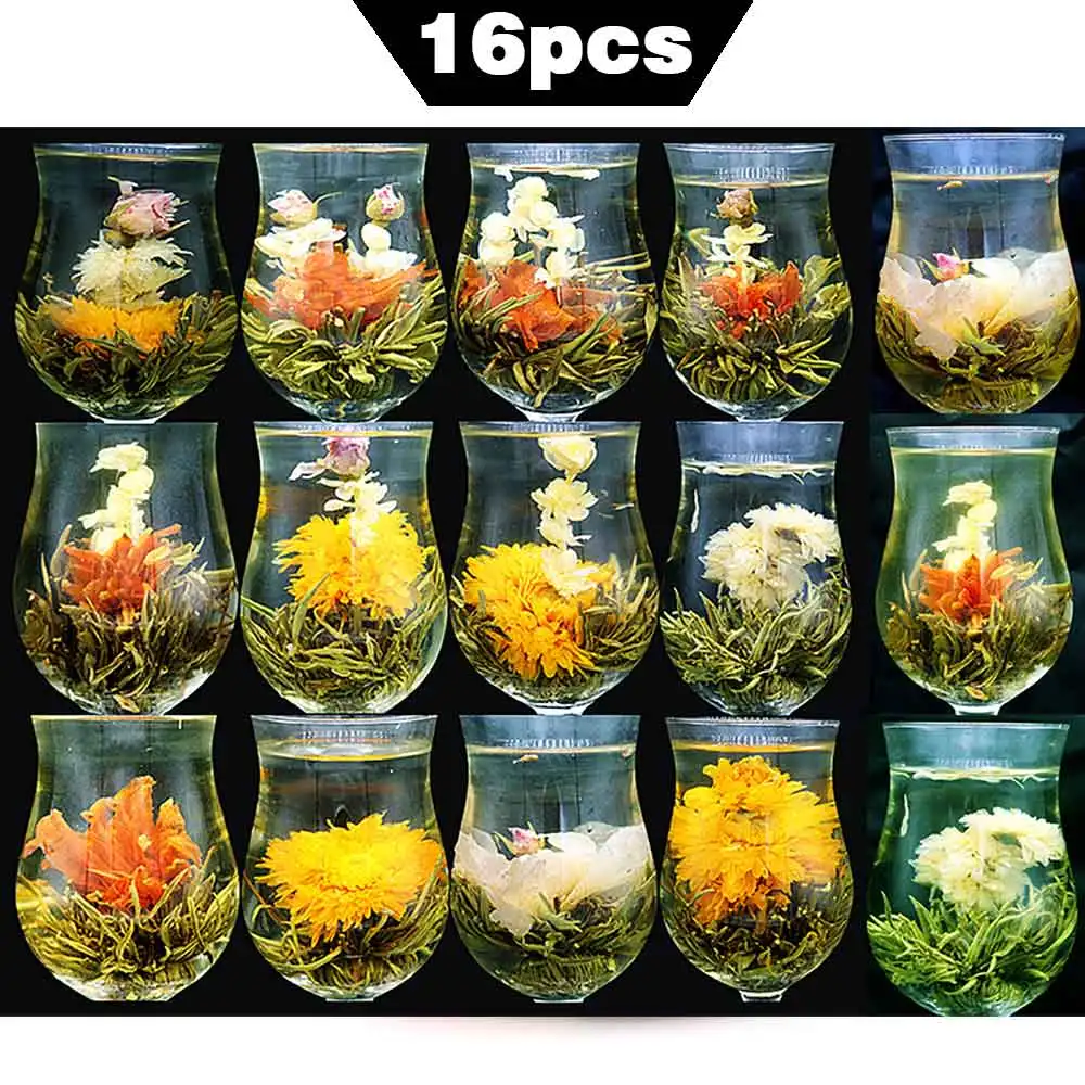 

16 Pieces Blooming Tea Different Flower Handmade Blooming Flower Tea Chinese Flowering Balls Herbal Crafts Flowers Gift Packing