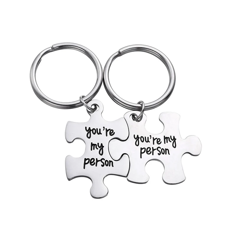 

2pcs You're My Person Puzzle Couple Keychains Stainless Steel Relationship Key Ring Valentines Day Gift
