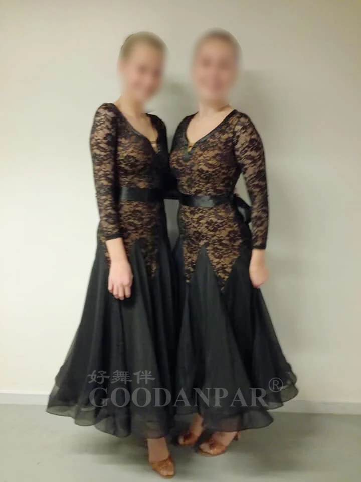 GOODANPAR Sexy Lace Lycra Ballroom Dance Practice Dress Women With Bodysuit Bra Cups Waltz Costume Standard Dance Wear