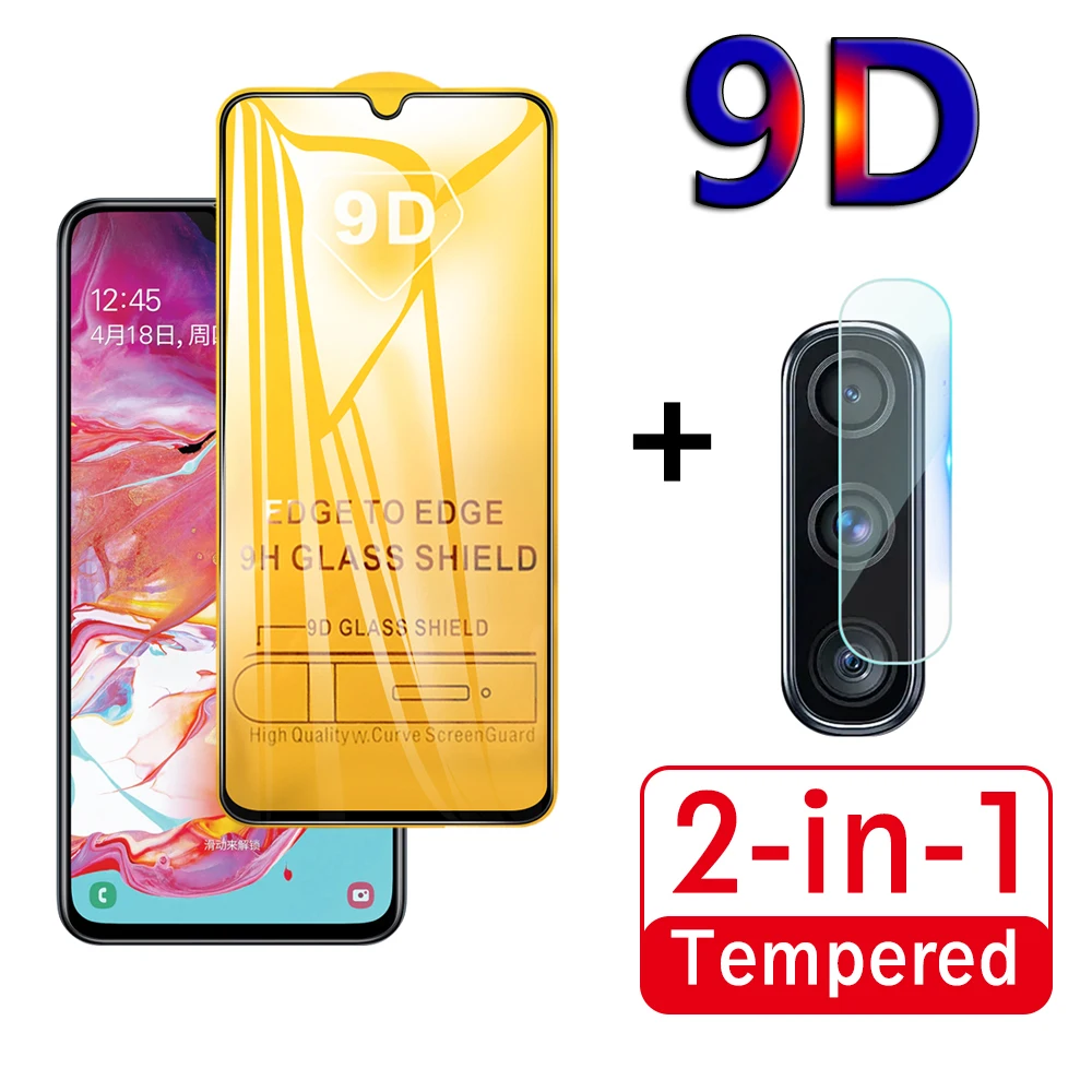 

2-in-1 9D Full Cover Tempered Glass For Samsung Galaxy A70 A50 A30 A10 A20 Screen Protector On SM A50 A505 Back Camera Lens Film