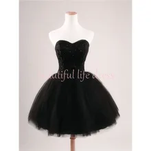 Sexy Schwarz Cocktailkleider Mini Länge Schatz Weg Von der Schulter Reich Tüll Schwarz Party Kleider Kurze ClubWear