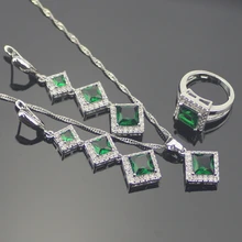Wonderful Plant Inexperienced Emerald Jewellery Units For Ladies 925 Sterling Silver Earrings/Rings/Pendant/Necklace Free Present Field