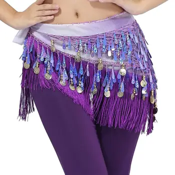 

Belly Dance Hip Skirt Scarf Wrap Waist Belt Bling Golden Coins Sequins Tassels