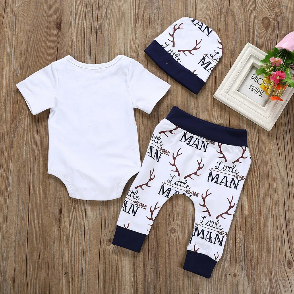 Newborn Kids Baby Boy Outfits Clothes Letter Print Romper Jumpsuit+Pants+Hat Set Newborn Kids Baby Boy Outfits Clothes Letter Print Romper Jumpsuit+Pants+Hat Set