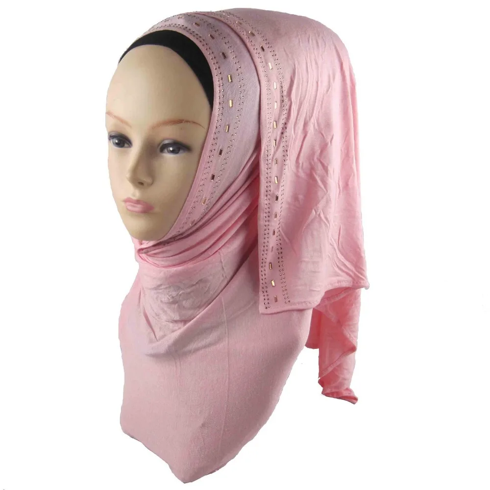H1260 Soft modal elastic jersey long scarf with gold rhinestones,head scarf wrap,fast delivery