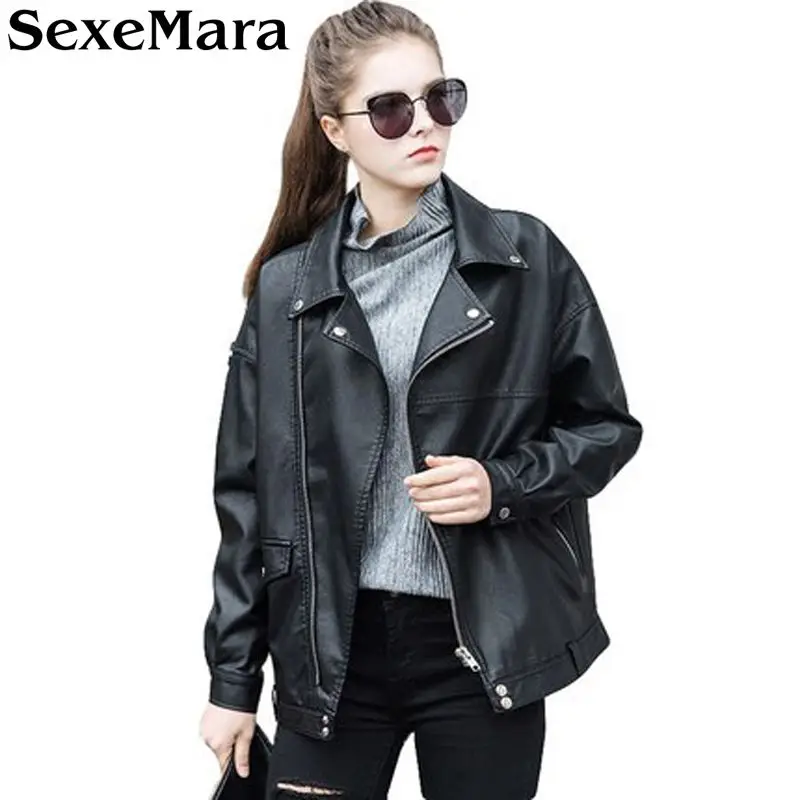 Sexemara estilo suelto oversize mujeres chaqueta de cuero