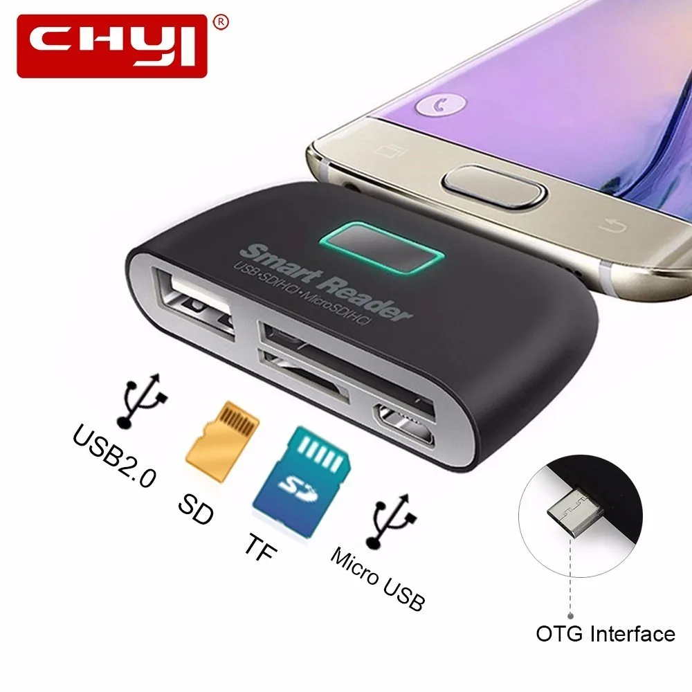 CHYI 4 in 1 OTG to USB 2.0 Smart Card Reader SD TF CardReader USB2.0 Card Adapter with Micro USB Port For Android SmartPhone CHYI 4 in 1 OTG to USB 2.0 Smart Card Reader SD TF CardReader USB2.0 Card Adapter with Micro USB Port For Android SmartPhone