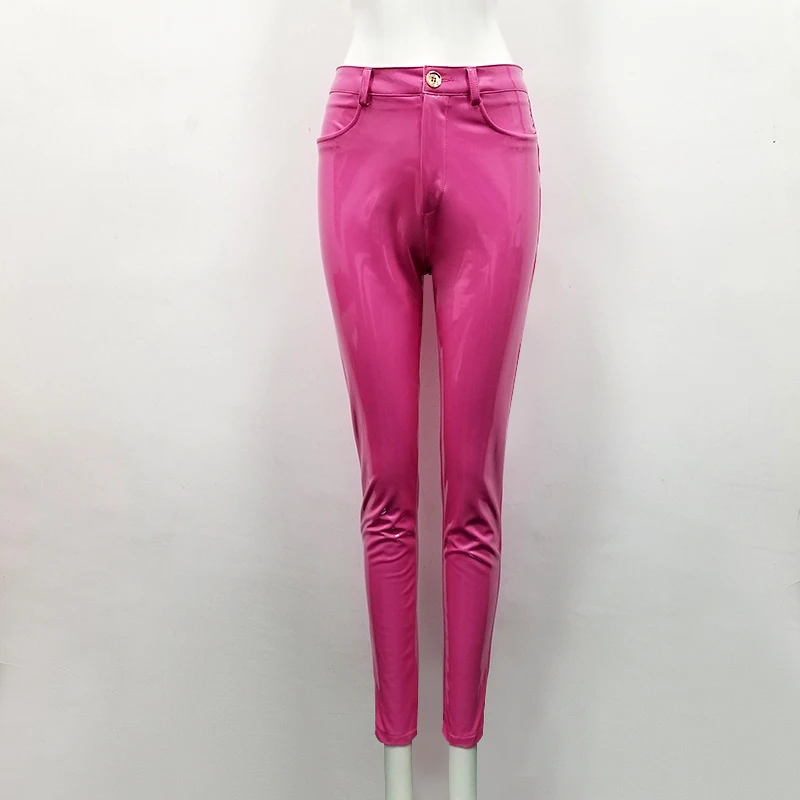 High Quality Celebrity Pink Brown Red Black Leather Stretch Pants Sexy Fashion Boycon Pant High Quality Celebrity Pink Brown Red Black Leather Stretch Pants Sexy Fashion Boycon Pant