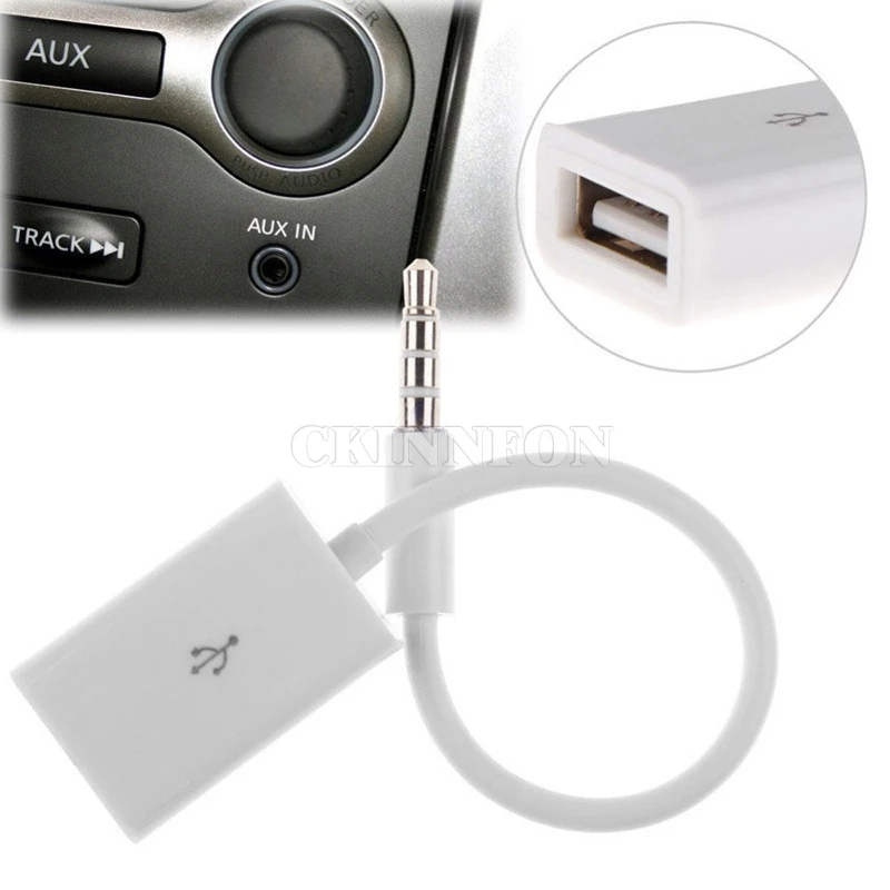 

DHL 500 PCS New Fashion White 3.5mm Male AUX Cable Audio Plug Jack To USB 2.0 Female Converter Cord Adapter Cable For Car MP3
