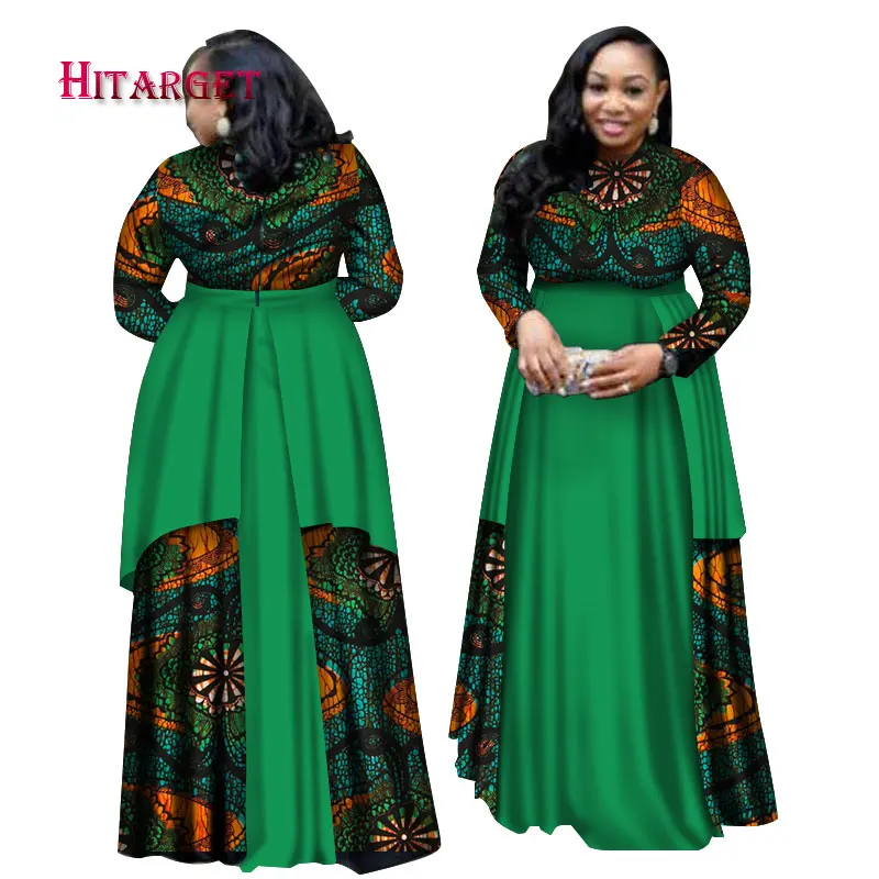 

NEW African Bazin Dresses For Women African Long Sleeves Dresses For Women In African Clothing Wax Dashiki Fabric 6xl WY2757