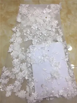 

Latest Luxury 3D Handmade beaded embroidery bridal african lace fabrics white big laser stone french lace fabric X12