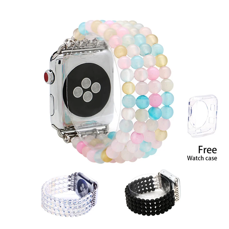 

New Agate Beads Watchbans For iwatch Women Natural Stone Apple Watch Strap 38mm 42mm Elastic Replacement Watch Band Bracelet